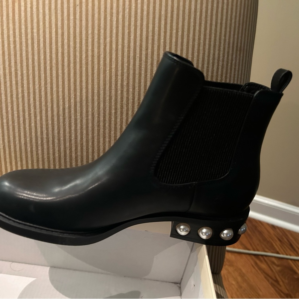 Black Ankle Boots with Pearl Detailing